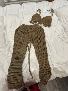 Fashionnova Crochet Two-Piece Set in Brown